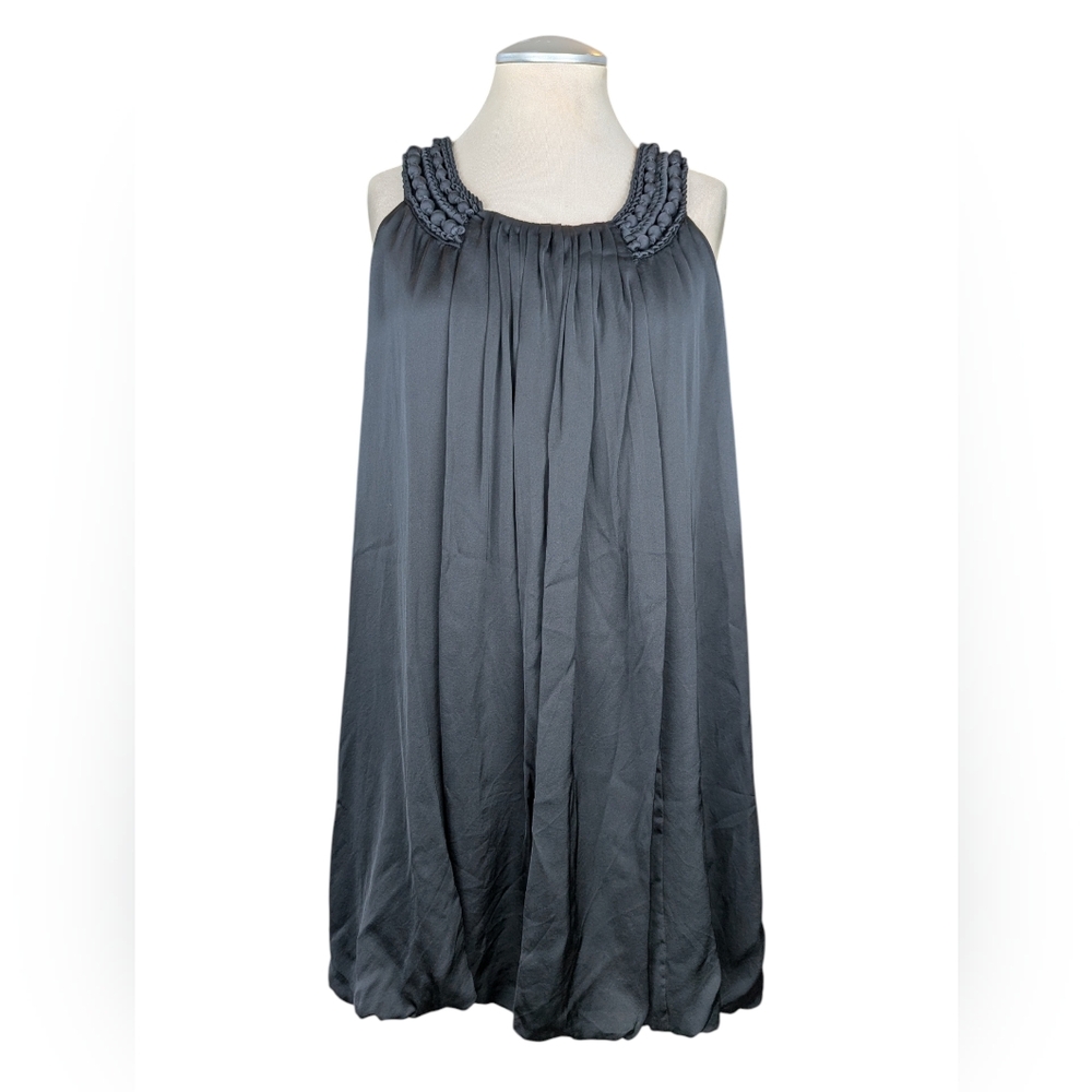 Guess by Marciano Elegant Y2K Black Silk Mini Dress w/Braided Detail Bubble Hem